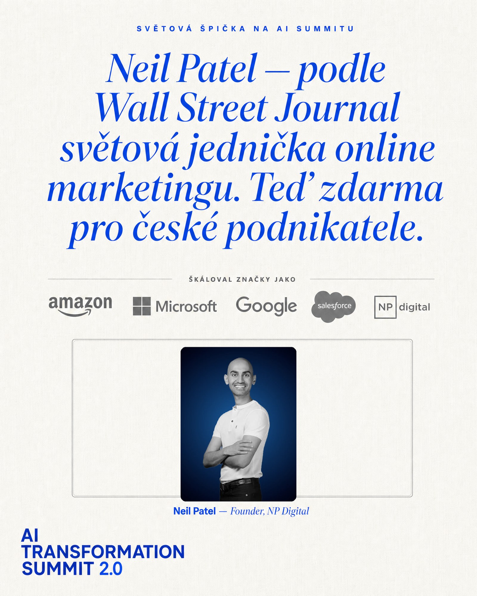 Ukázková reklama AI Summit: editorial s citací.