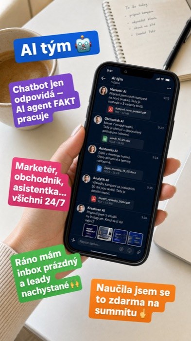 Ukázková reklama AI Summit: nativní UGC koláž.