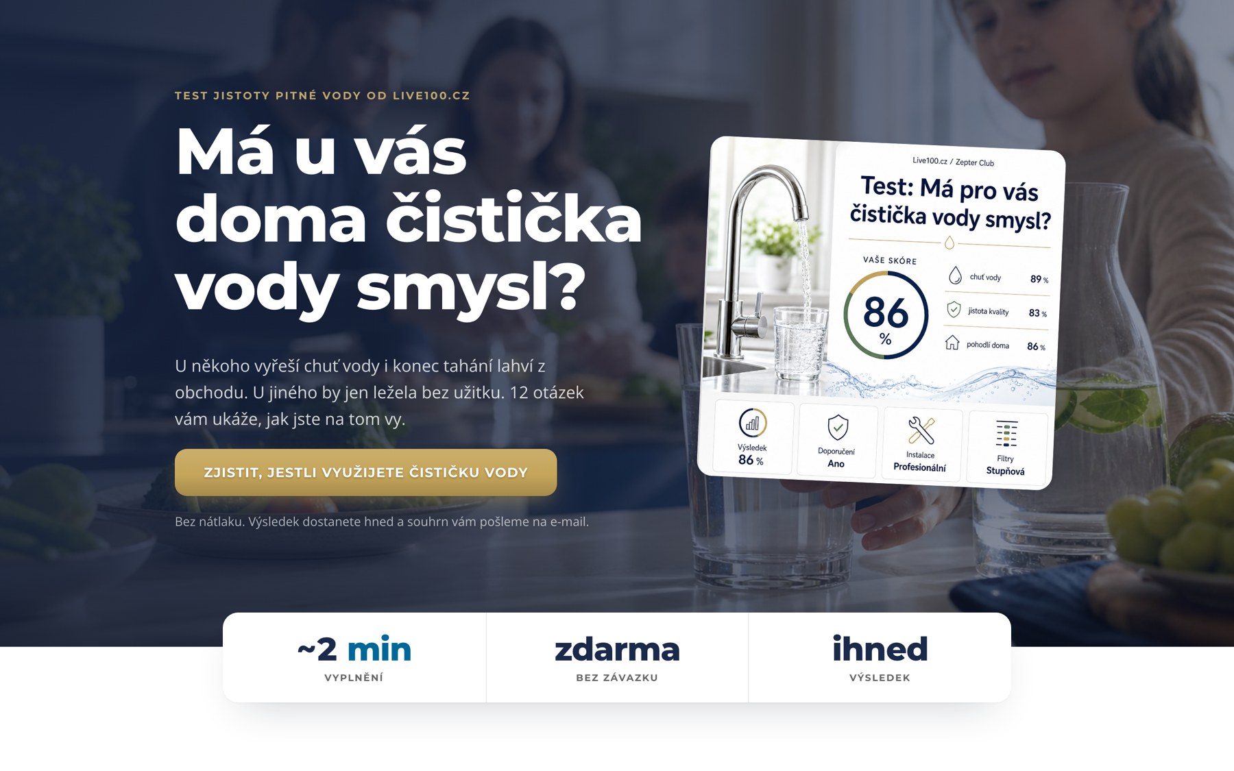 Vstupní stránka kvízu: Má u vás doma čistička vody smysl?