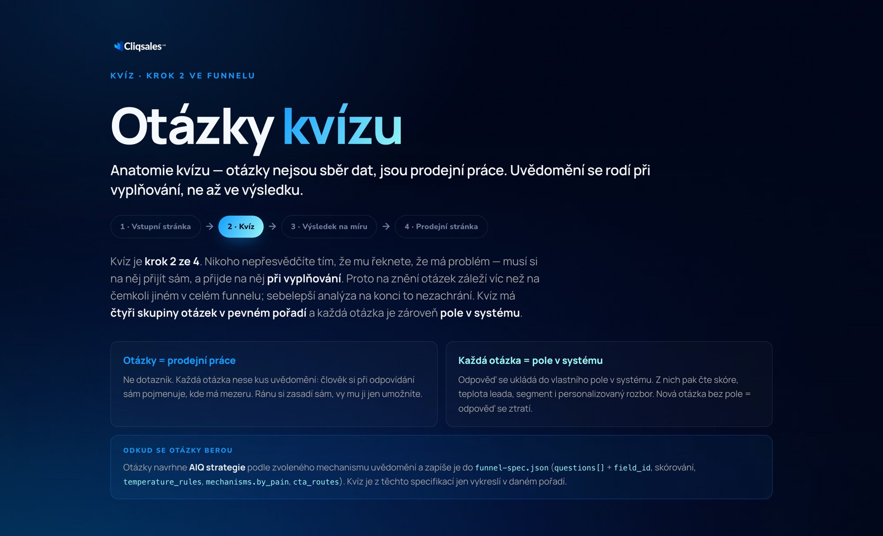 Otázky kvízu: čtyři skupiny otázek, které vedou k výsledku.