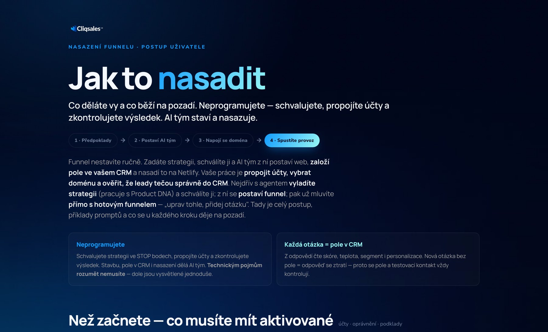 Postup nasazení funnelu: neprogramujete, schvalujete.