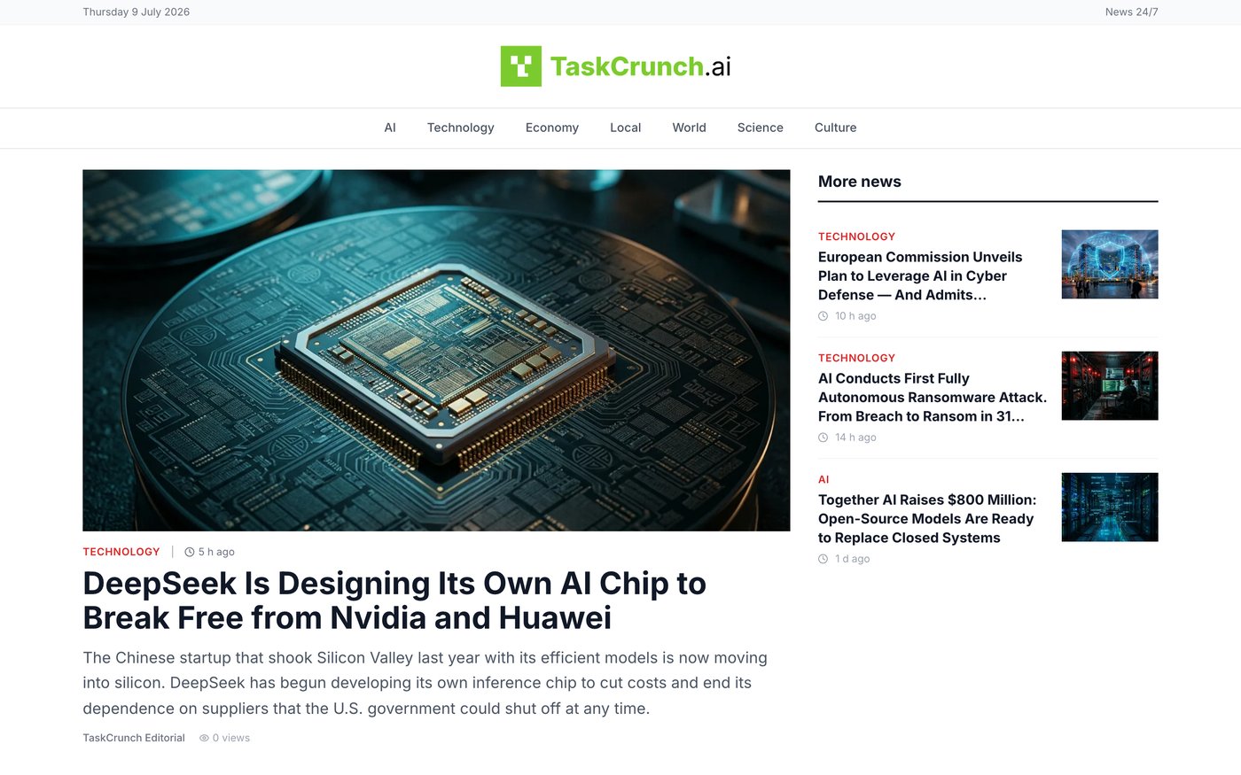 Titulní strana webu TaskCrunch.ai — anglická verze.